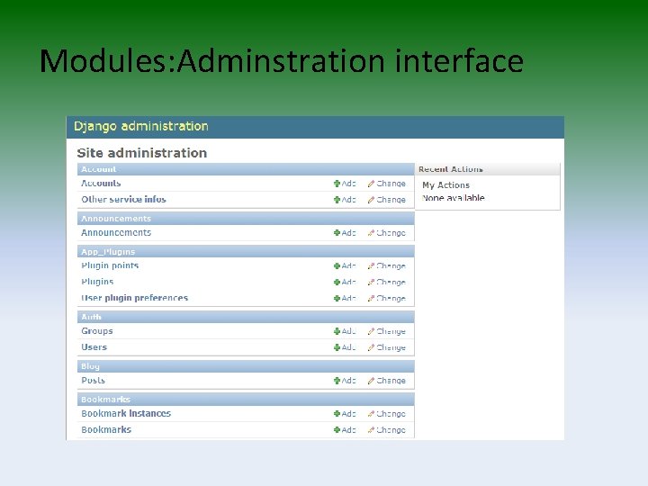 Modules: Adminstration interface 