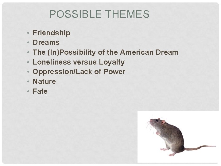 POSSIBLE THEMES • • Friendship Dreams The (In)Possibility of the American Dream Loneliness versus