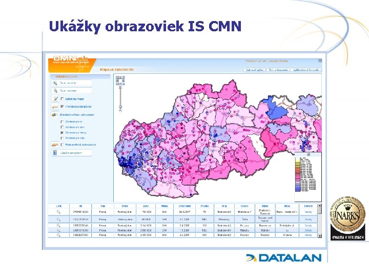 Ukážky obrazoviek IS CMN 