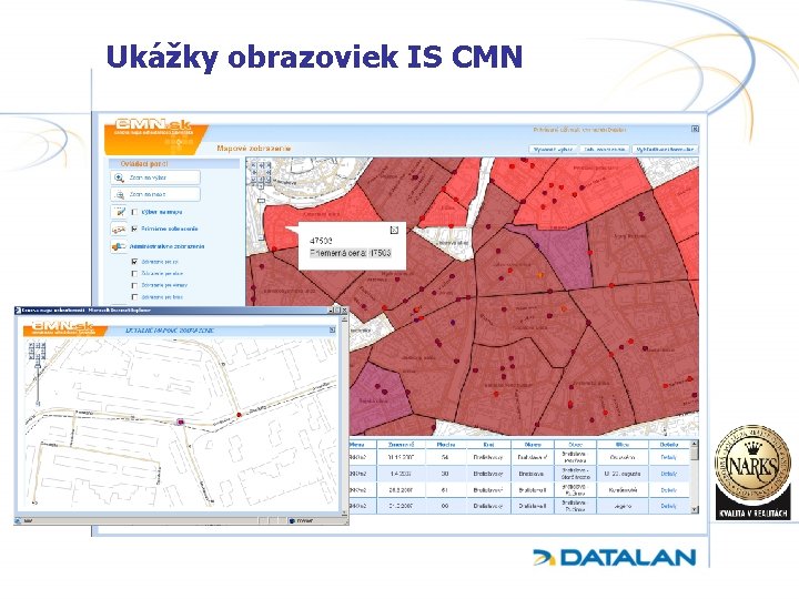 Ukážky obrazoviek IS CMN 