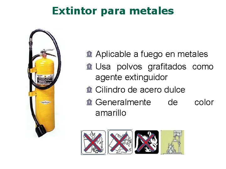 Extintor para metales ۩ Aplicable a fuego en metales ۩ Usa polvos grafitados como