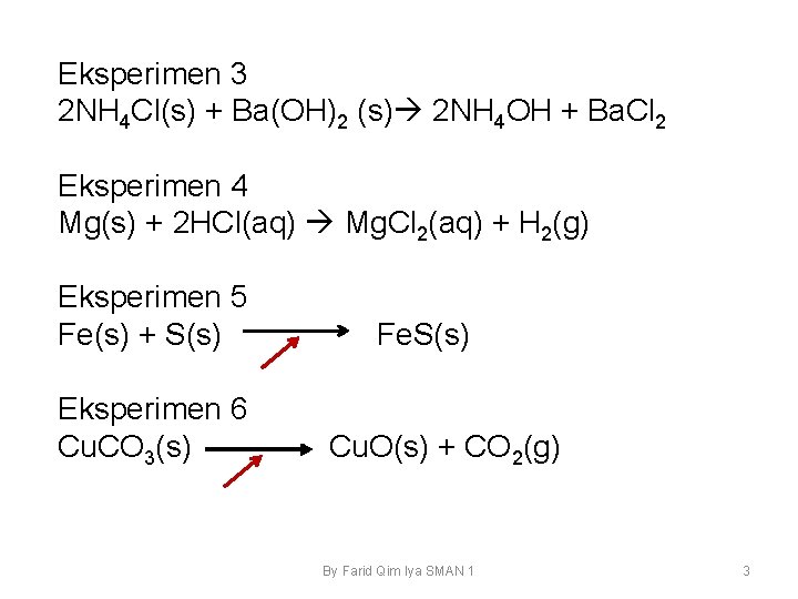 Eksperimen 3 2 NH 4 Cl(s) + Ba(OH)2 (s) 2 NH 4 OH +