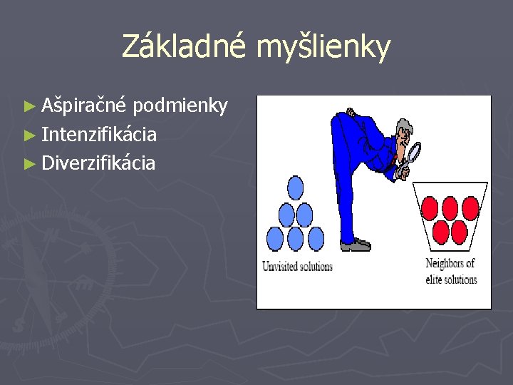 Základné myšlienky ► Ašpiračné podmienky ► Intenzifikácia ► Diverzifikácia 