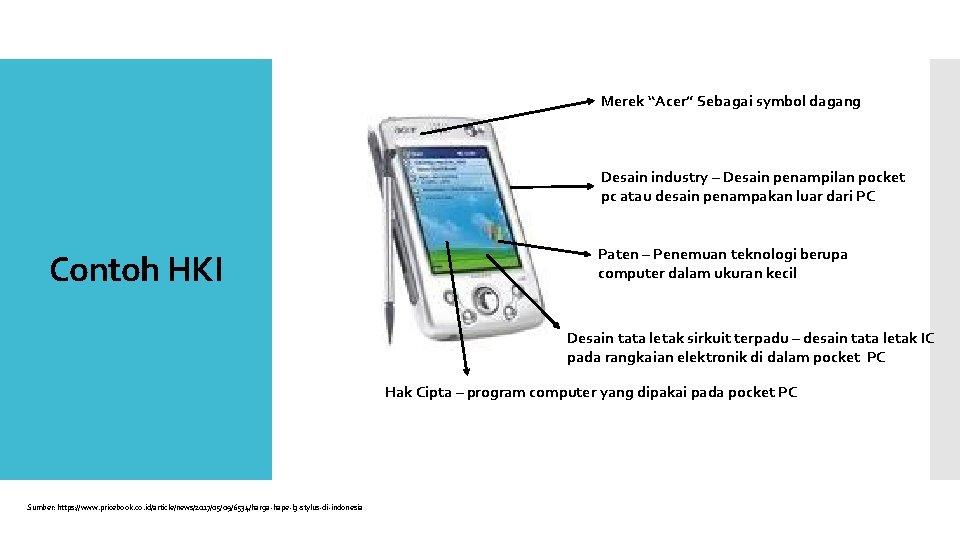 Merek “Acer” Sebagai symbol dagang Desain industry – Desain penampilan pocket pc atau desain