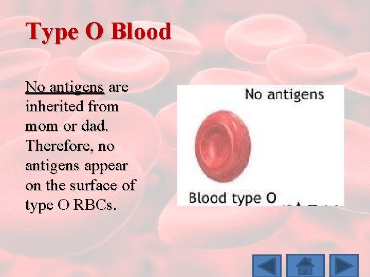 Type O Blood No antigens are inherited from mom or dad. Therefore, no antigens