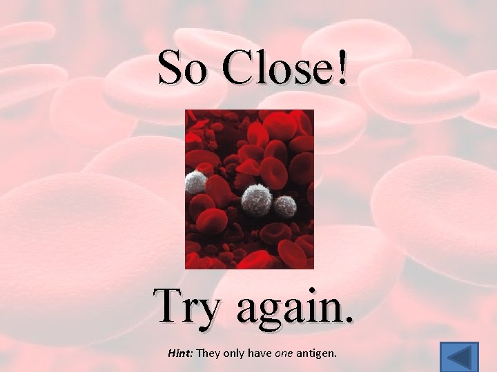 So Close! Try again. Hint: They only have one antigen. 