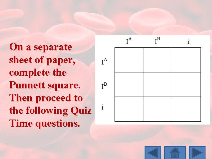 On a separate sheet of paper, complete the Punnett square. Then proceed to the