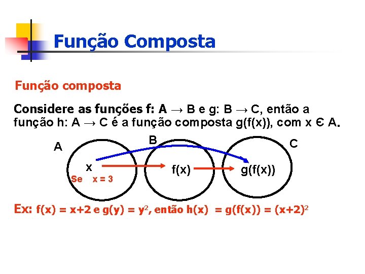 Função Composta Função composta Considere as funções f: A → B e g: B