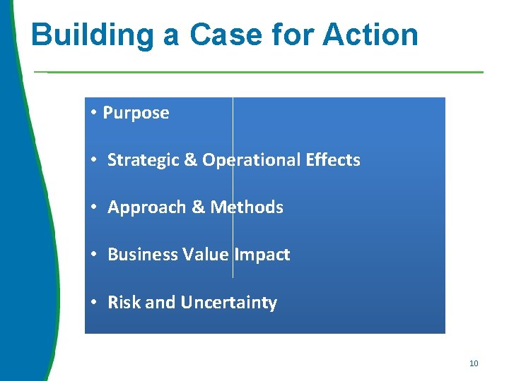 Building a Case for Action • Purpose • Strategic & Operational Effects • Approach