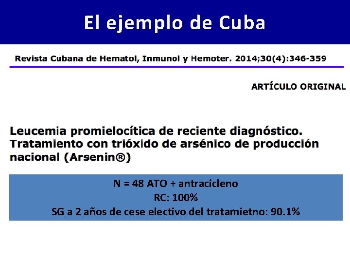 El ejemplo de Cuba N = 48 ATO + antracicleno RC: 100% SG a