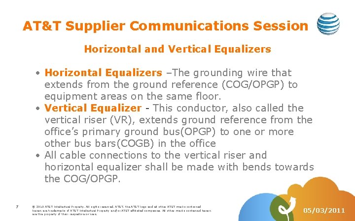 AT&T Supplier Communications Session Horizontal and Vertical Equalizers Horizontal Equalizers –The grounding wire that