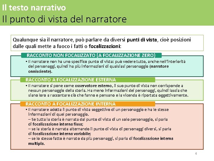 Il testo narrativo Il punto di vista del narratore Qualunque sia il narratore, può Il testo narrativo Il punto di vista del narratore Qualunque sia il narratore, può