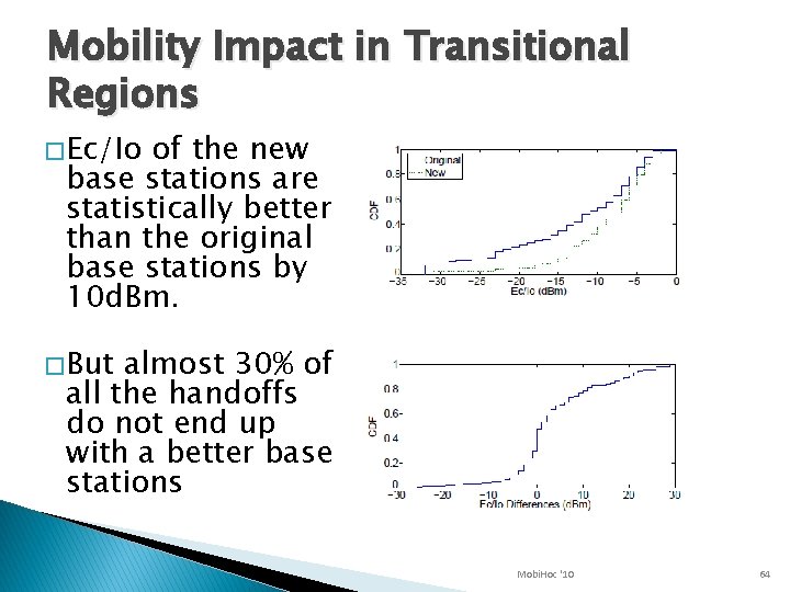 Mobility Impact in Transitional Regions � Ec/Io of the new base stations are statistically