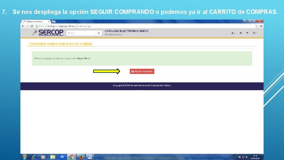 7. Se nos despliega la opción SEGUIR COMPRANDO o podemos ya ir al CARRITO