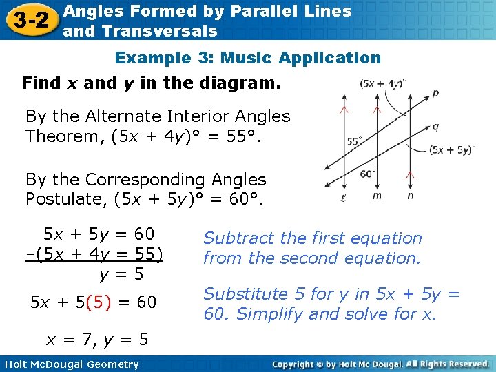 3 -2 Angles Formed by Parallel Lines and Transversals Example 3: Music Application Find 3 -2 Angles Formed by Parallel Lines and Transversals Example 3: Music Application Find