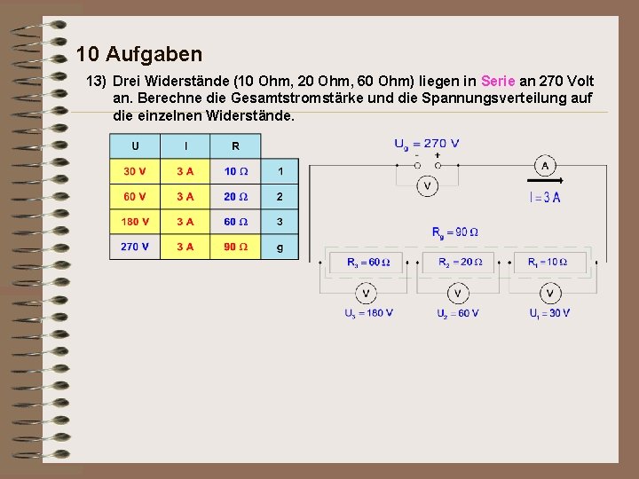 10 Aufgaben 13) Drei Widerstände (10 Ohm, 20 Ohm, 60 Ohm) liegen in Serie