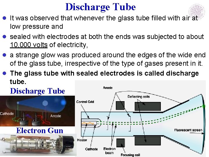 Discharge Tube l It was observed that whenever the glass tube filled with air Discharge Tube l It was observed that whenever the glass tube filled with air