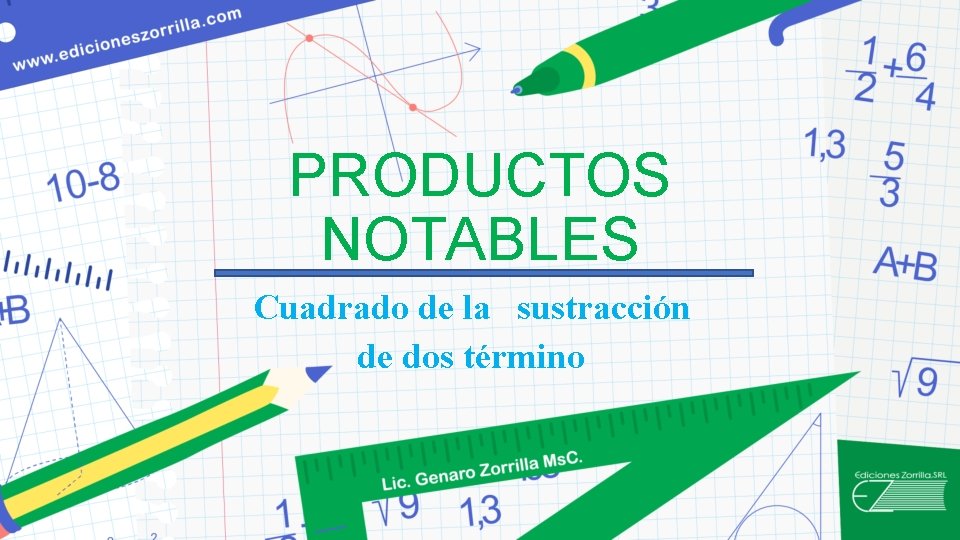 PRODUCTOS NOTABLES Cuadrado de la sustracción de dos término 