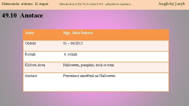 Elektronická učebnice - II. stupeň Anglický jazyk Základní škola Děčín VI, Na Stráni 879/2