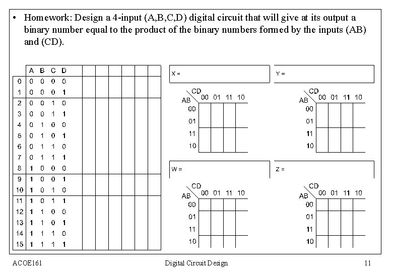  • Homework: Design a 4 -input (A, B, C, D) digital circuit that