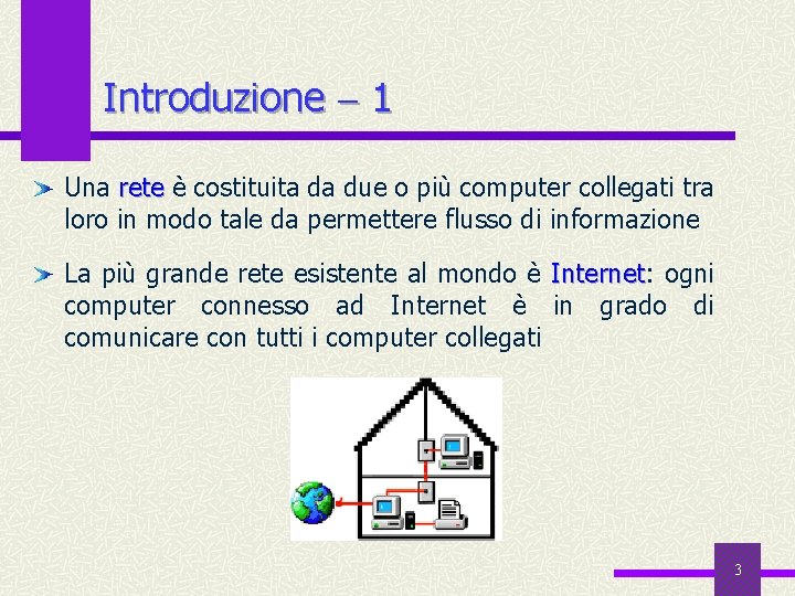 Introduzione 1 Una rete è costituita da due o più computer collegati tra loro