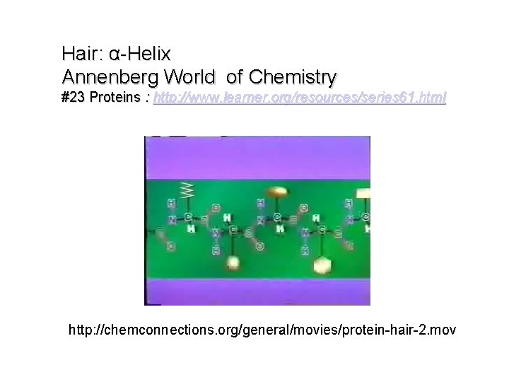 Hair: α-Helix Annenberg World of Chemistry #23 Proteins : http: //www. learner. org/resources/series 61.