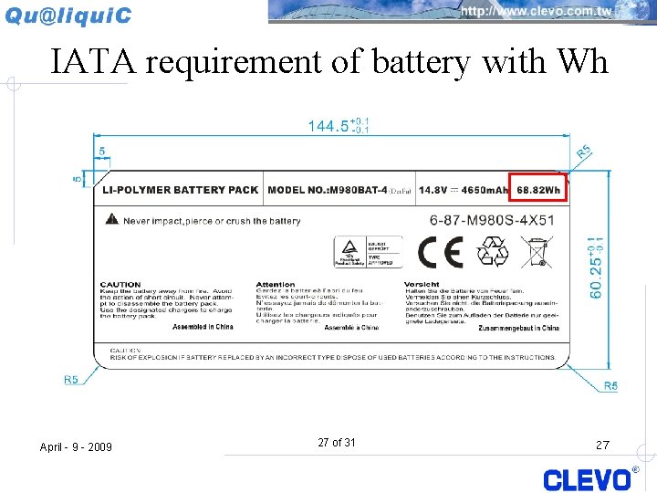 IATA requirement of battery with Wh April - 9 - 2009 27 of 31