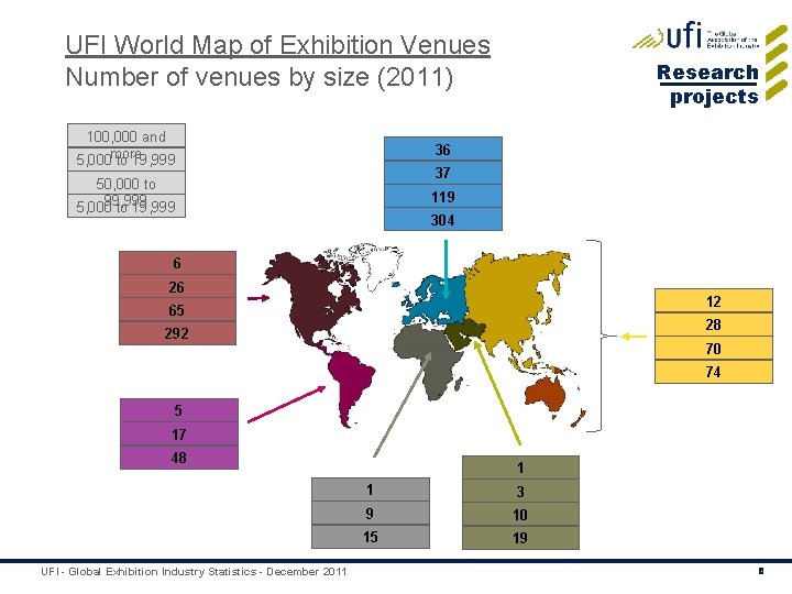 UFI World Map of Exhibition Venues Number of venues by size (2011) 100, 000