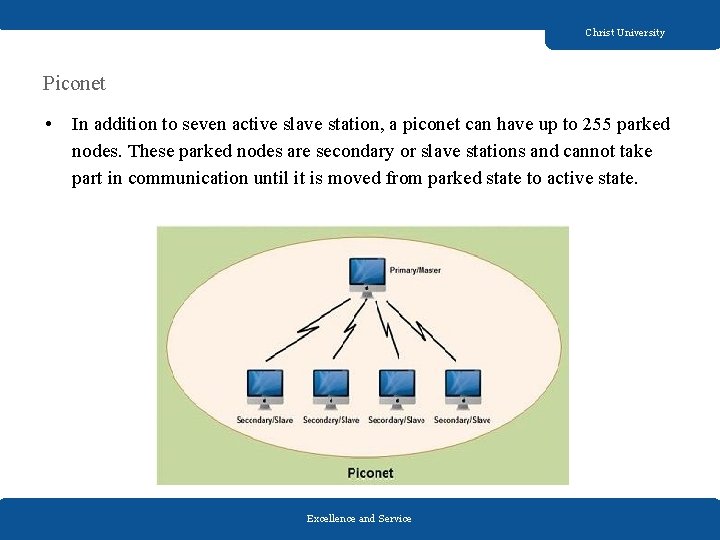 Christ University Piconet • In addition to seven active slave station, a piconet can