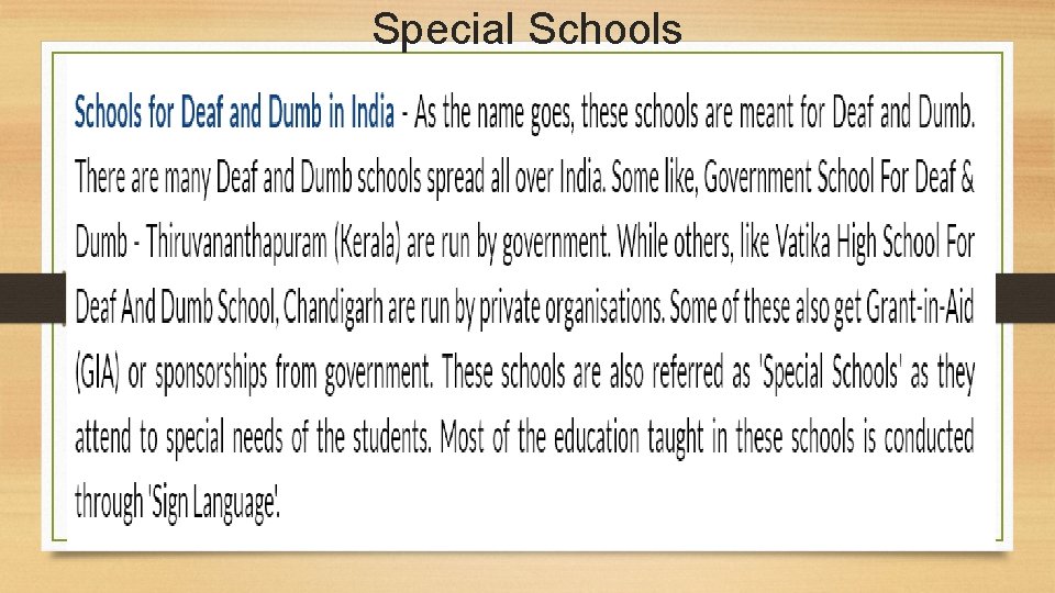 Special Schools 