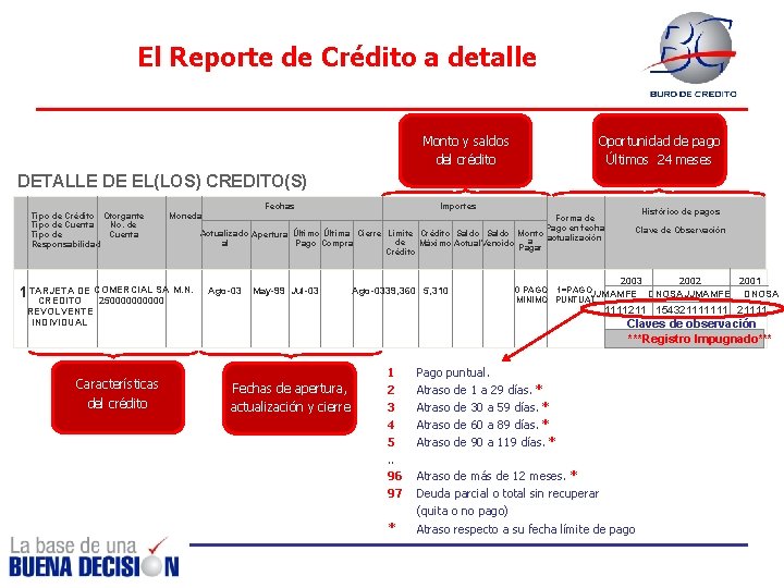 El Reporte de Crédito a detalle Monto y saldos del crédito Oportunidad de pago