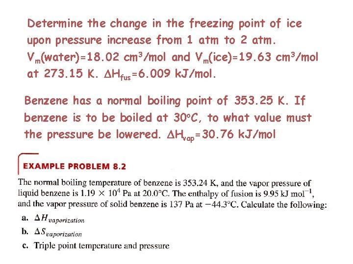 Determine the change in the freezing point of ice upon pressure increase from 1