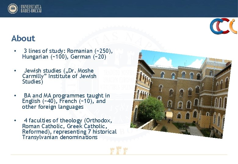 About • 3 lines of study: Romanian (~250), Hungarian (~100), German (~20) • Jewish About • 3 lines of study: Romanian (~250), Hungarian (~100), German (~20) • Jewish