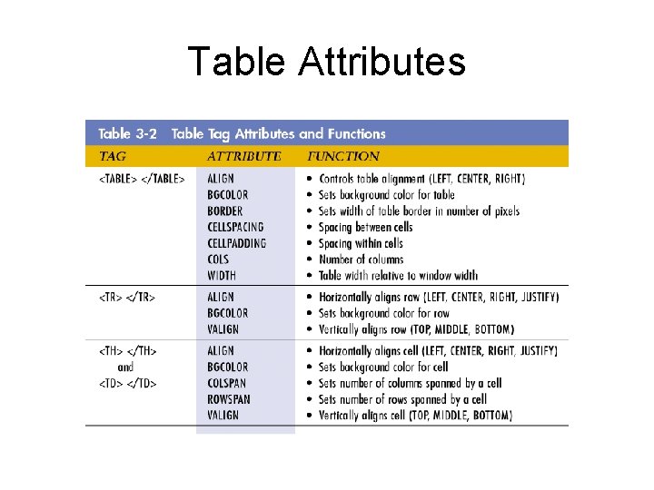 Table Attributes 