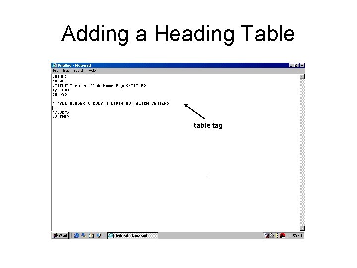 Adding a Heading Table tag 