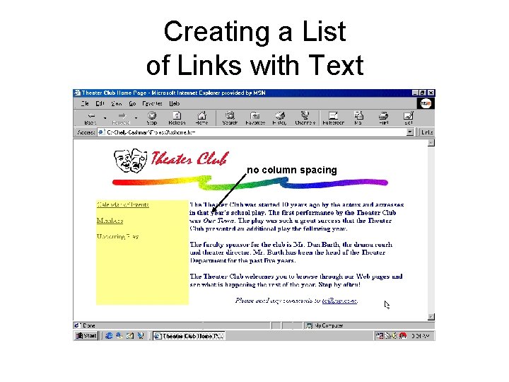 Creating a List of Links with Text no column spacing 