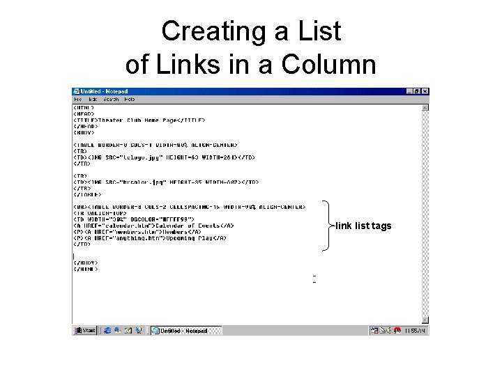 Creating a List of Links in a Column link list tags 