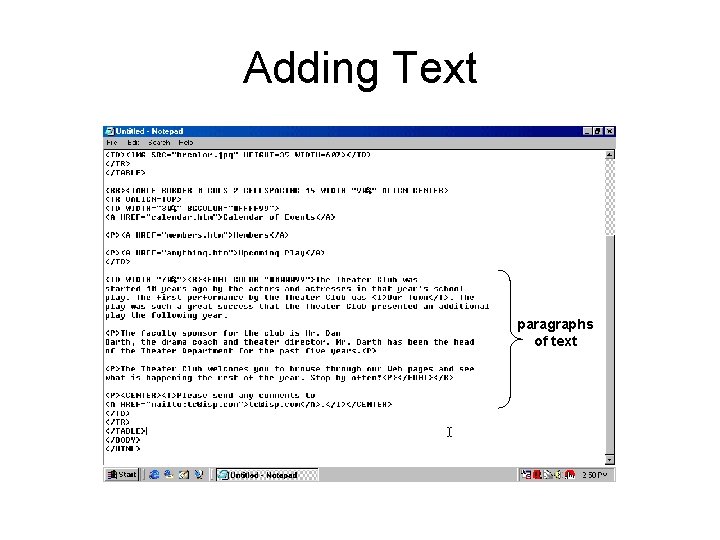 Adding Text paragraphs of text 