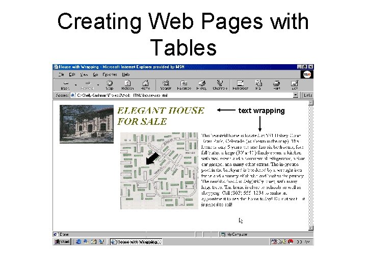 Creating Web Pages with Tables text wrapping 