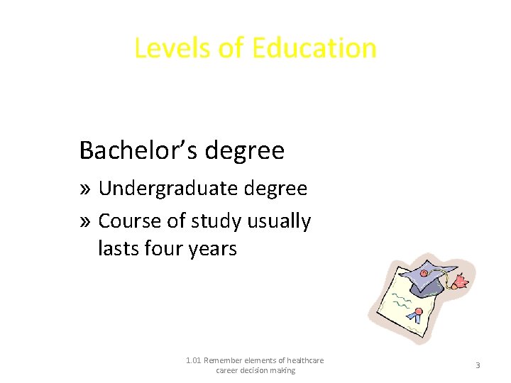 Levels of Education Bachelor’s degree » Undergraduate degree » Course of study usually lasts