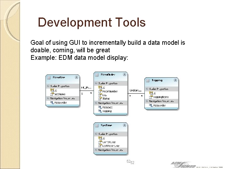 Development Tools Goal of using GUI to incrementally build a data model is doable,