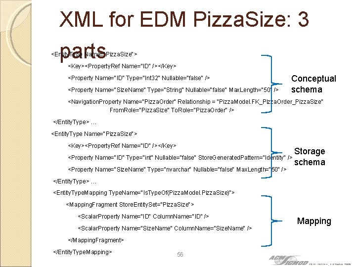 XML for EDM Pizza. Size: 3 parts <Entity. Type Name="Pizza. Size"> <Key><Property. Ref Name="ID"