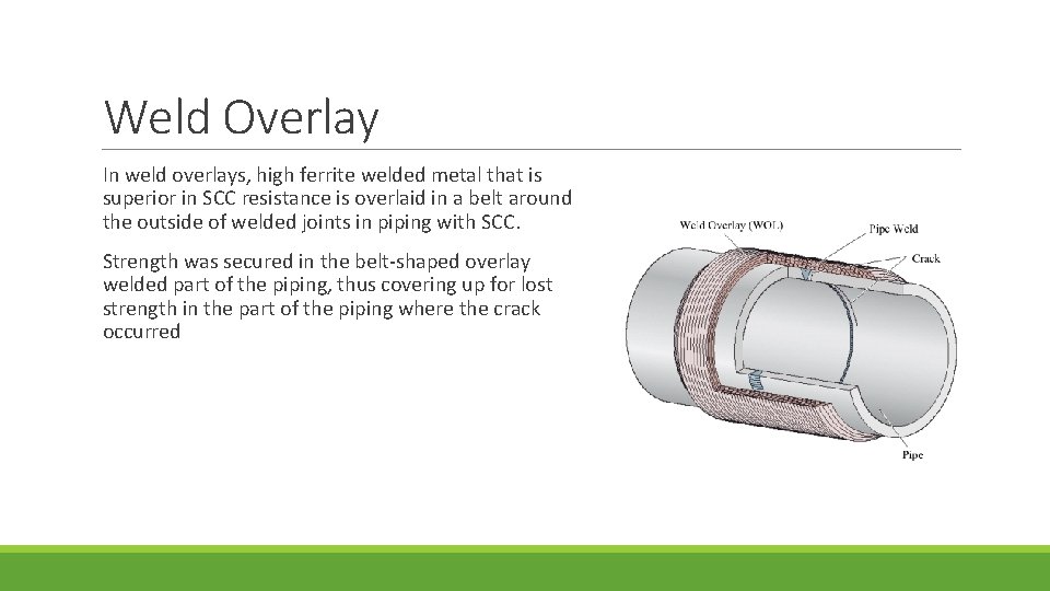 Weld Overlay In weld overlays, high ferrite welded metal that is superior in SCC