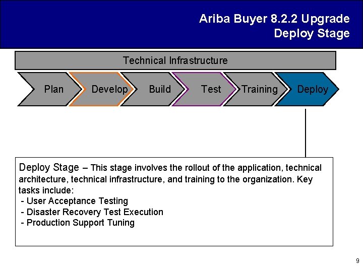 Ariba Buyer 8. 2. 2 Upgrade Deploy Stage Technical Infrastructure Plan Develop Build Test