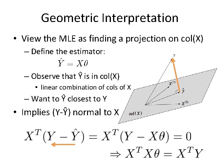 Geometric Interpretation • View the MLE as finding a projection on col(X) – Define Geometric Interpretation • View the MLE as finding a projection on col(X) – Define