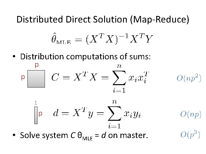 Distributed Direct Solution (Map-Reduce) • Distribution computations of sums: p p 1 p • Distributed Direct Solution (Map-Reduce) • Distribution computations of sums: p p 1 p •