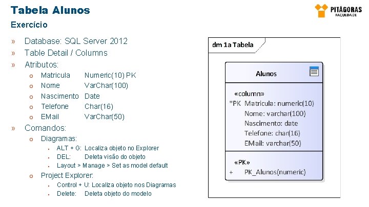 Tabela Alunos Exercício » » » Database: SQL Server 2012 Table Detail / Columns