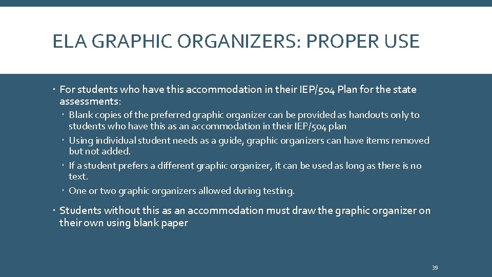 ELA GRAPHIC ORGANIZERS: PROPER USE For students who have this accommodation in their IEP/504