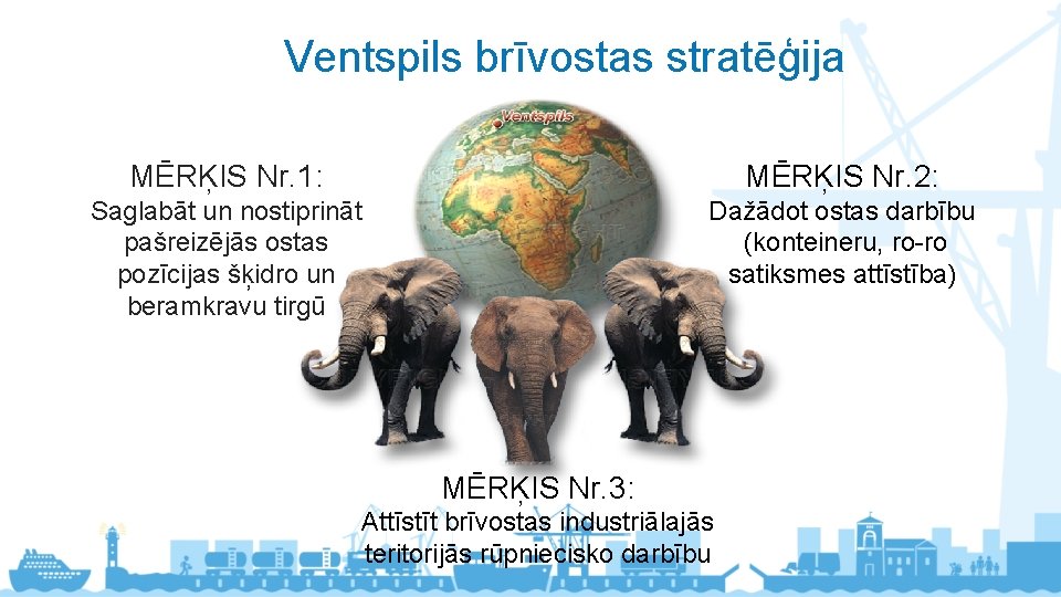 Ventspils brīvostas stratēģija MĒRĶIS Nr. 1: MĒRĶIS Nr. 2: Saglabāt un nostiprināt pašreizējās ostas