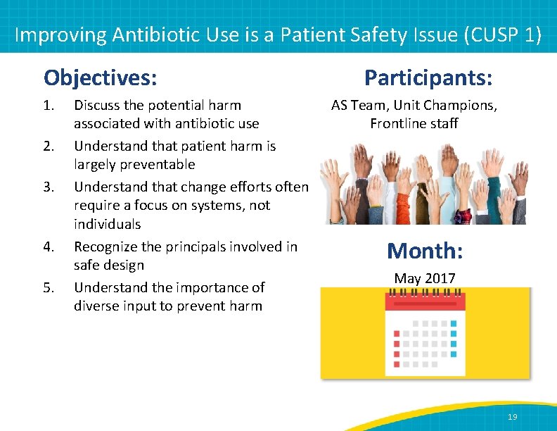 Improving Antibiotic Use is a Patient Safety Issue (CUSP 1) Objectives: 1. 2. 3.